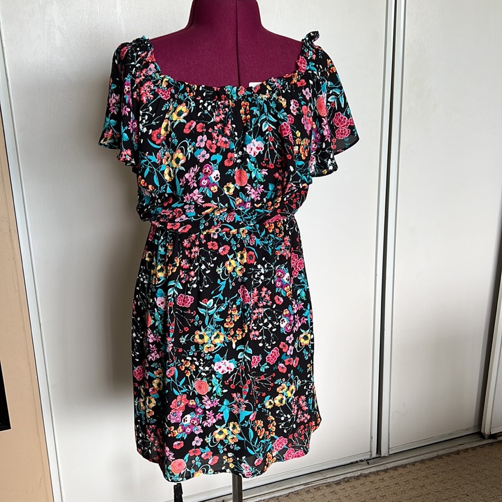 Express Floral Ruffle mini dress. Size XS. Elastic waist, elastic neckline